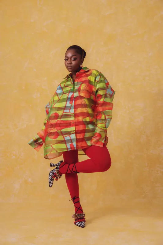 Muwa Technical Organza Oversized Long Sleeve Shirt - Teiha Print sold by Kai Collective