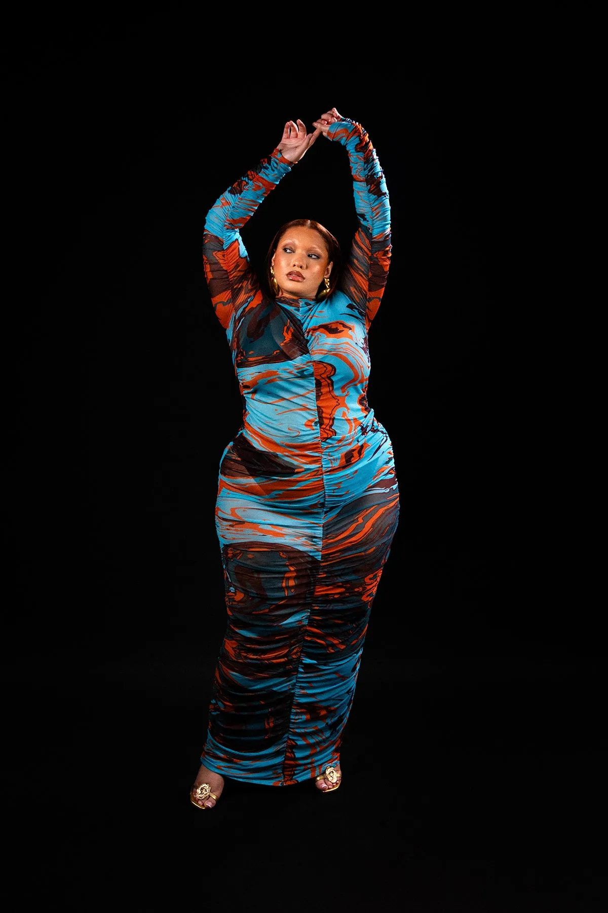 Gaia Ruched Dress - Turquoise sold by Kai Collective