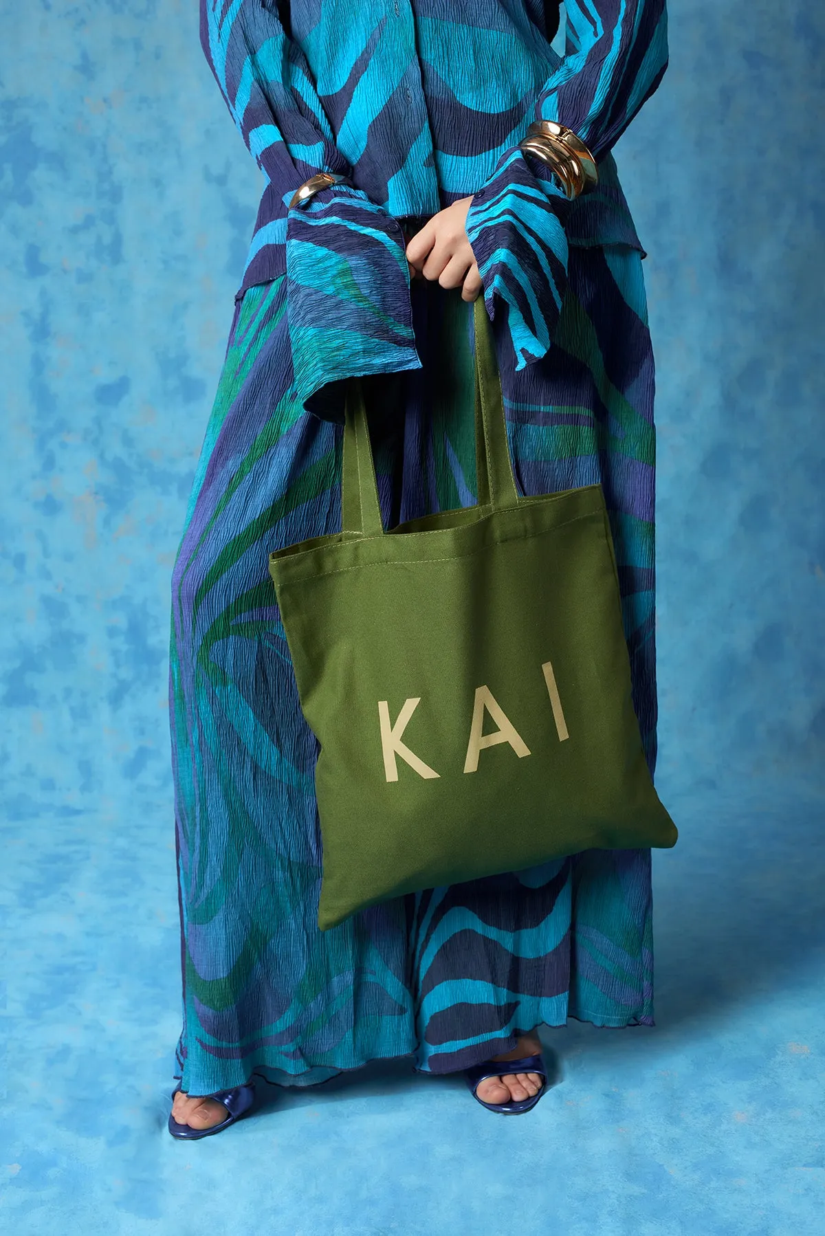 MINI COTTON PRINTED LOGO KAI TOTE - GREEN sold by Kai Collective product image thumbnail 4