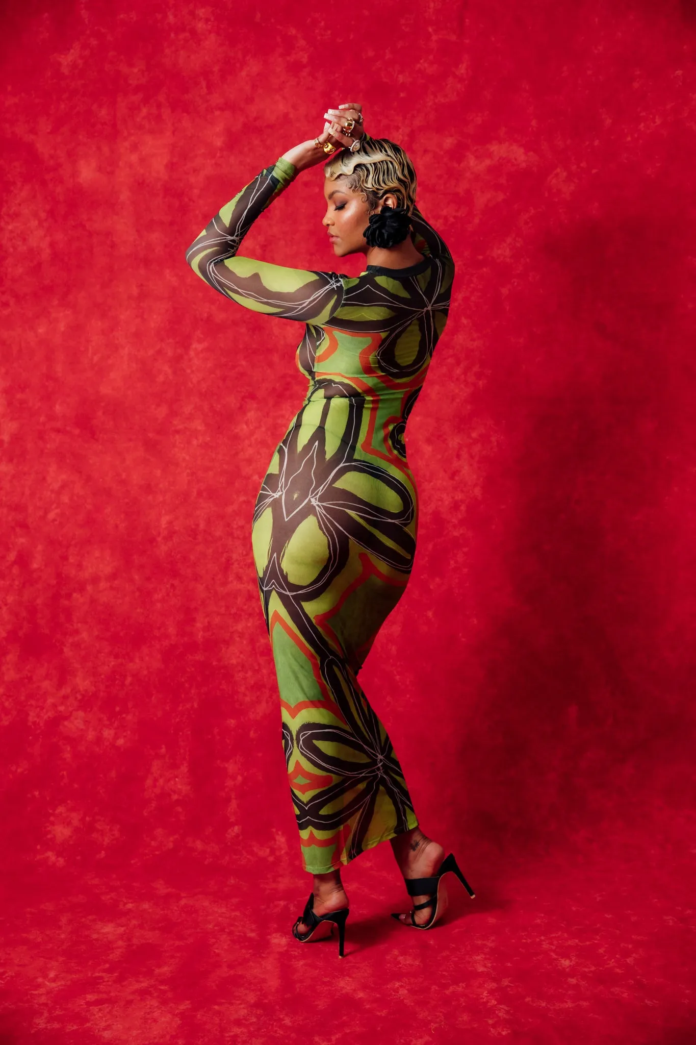 Sadie Crew Neck Long Sleeve Printed Mesh Dress sold by Kai Collective product image thumbnail 2