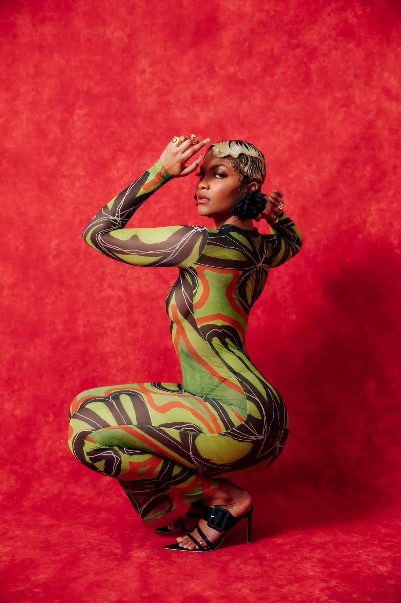 Sadie Crew Neck Long Sleeve Printed Mesh Dress sold by Kai Collective product image thumbnail 5