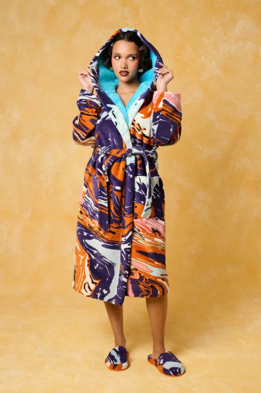 Gaia Hooded Printed Robe - Purple sold by Kai Collective