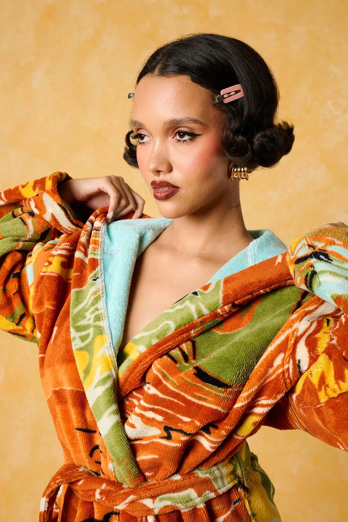 Gaia Hooded Printed Robe - Orange sold by Kai Collective product image thumbnail 5