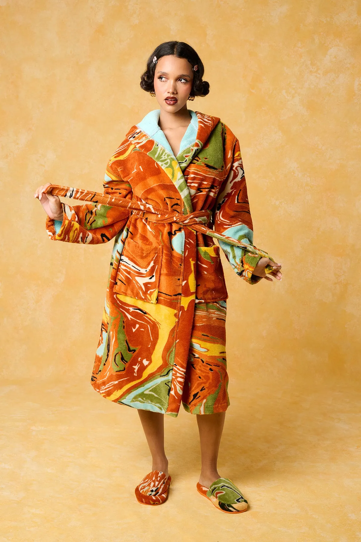 Gaia Hooded Printed Robe - Orange sold by Kai Collective product image thumbnail 3