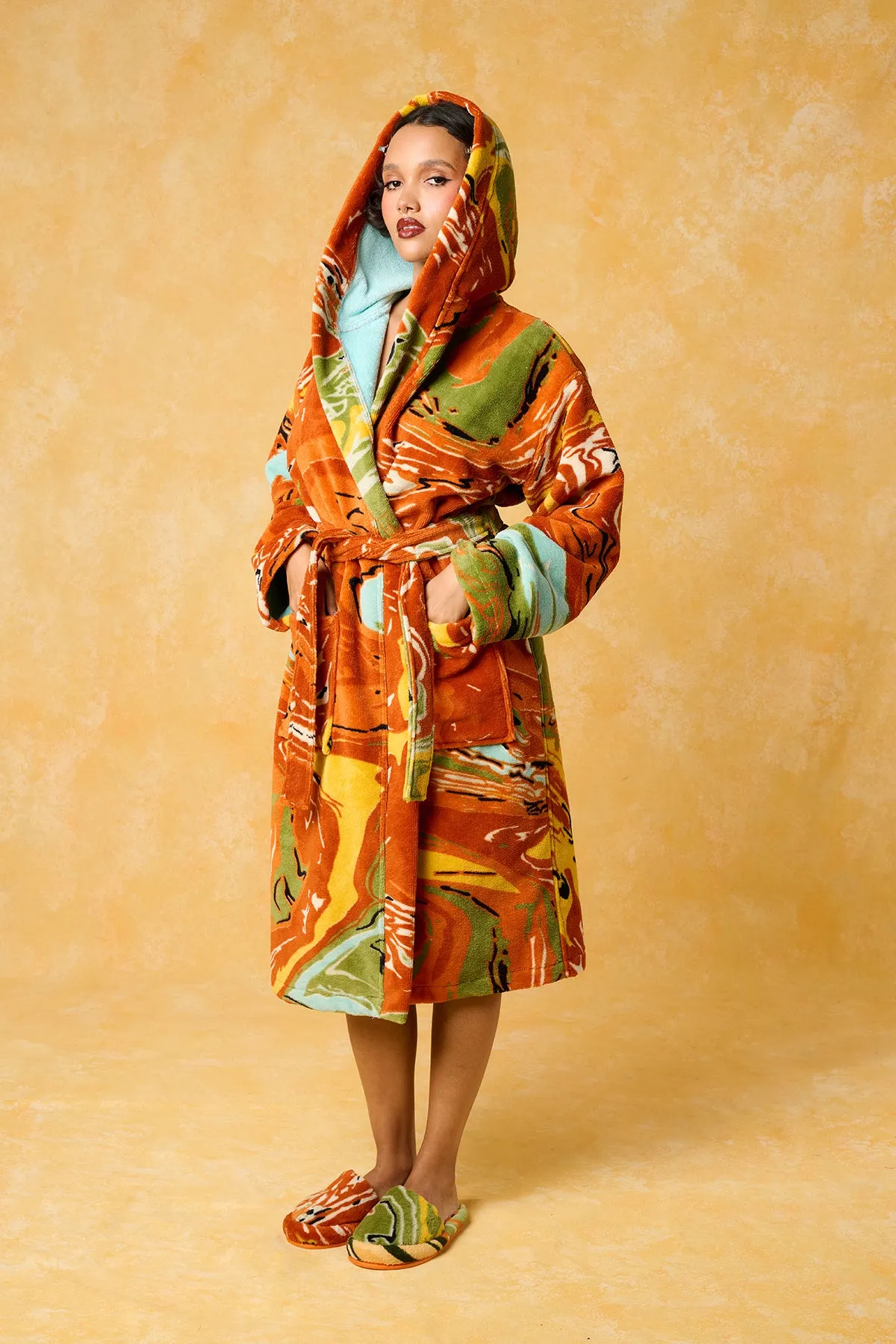 Gaia Hooded Printed Robe - Orange sold by Kai Collective product image thumbnail 2