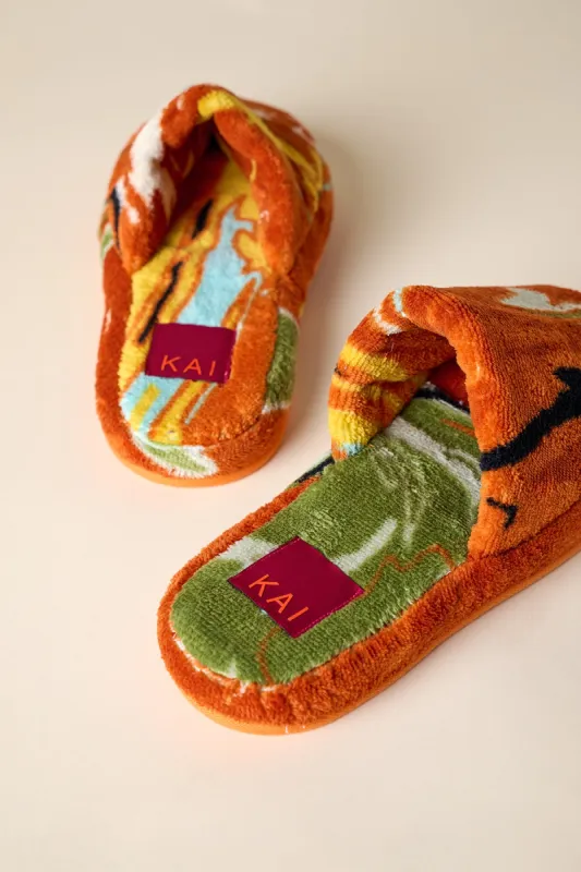 Gaia Printed Slippers - Orange sold by Kai Collective