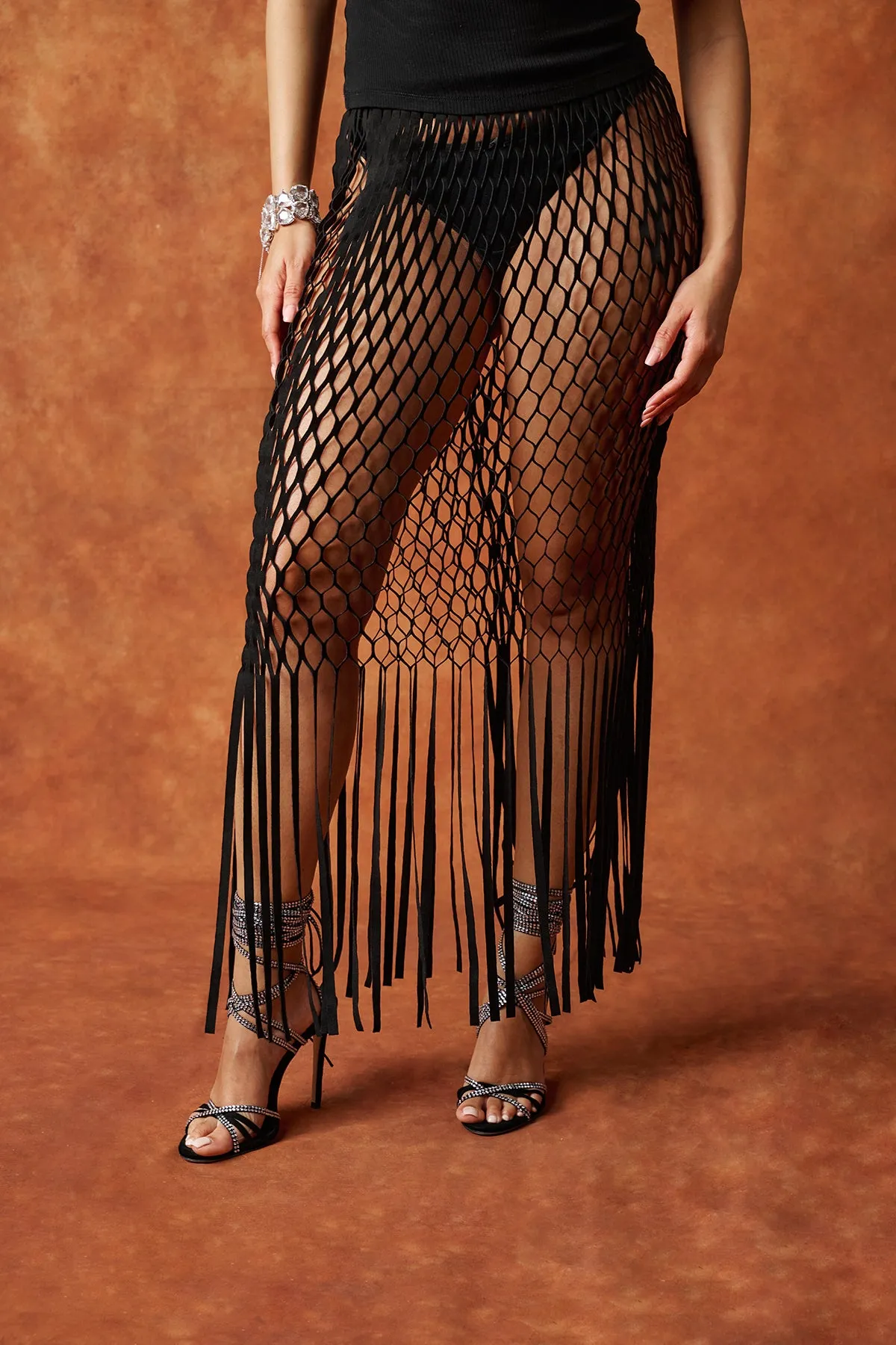 Yumi Faux Suede Laser Cut Skirt - Black sold by Kai Collective product image thumbnail 2
