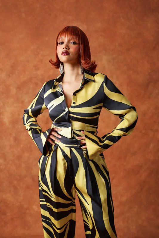 Azeezat Fitted Silky Zebra Print Shirt sold by Kai Collective