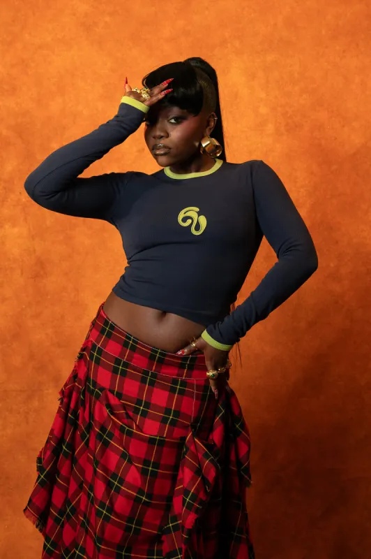 Nao Cotton Logo Embroidered Long Sleeve Top - Navy sold by Kai Collective