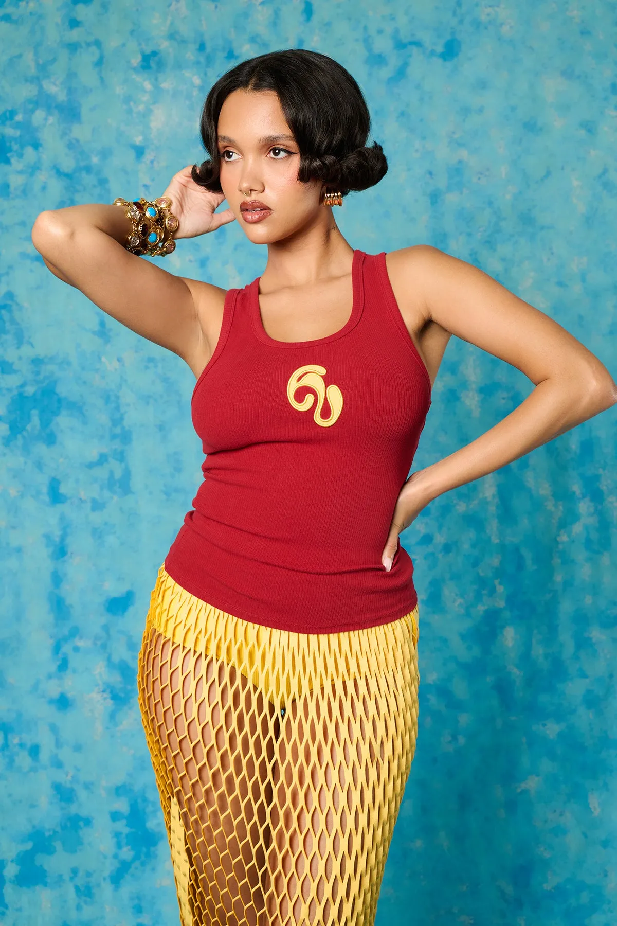 Nao Cotton Logo Embroidered Racer Back Vest Top - Red sold by Kai Collective