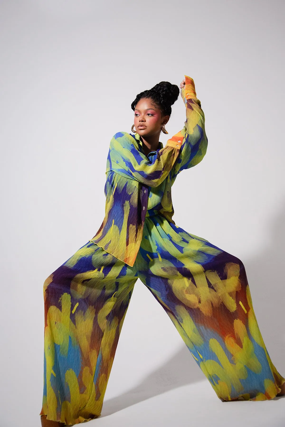Mawuli Printed Plisse Trousers - Ayo Print Blue sold by Kai Collective product image thumbnail 5