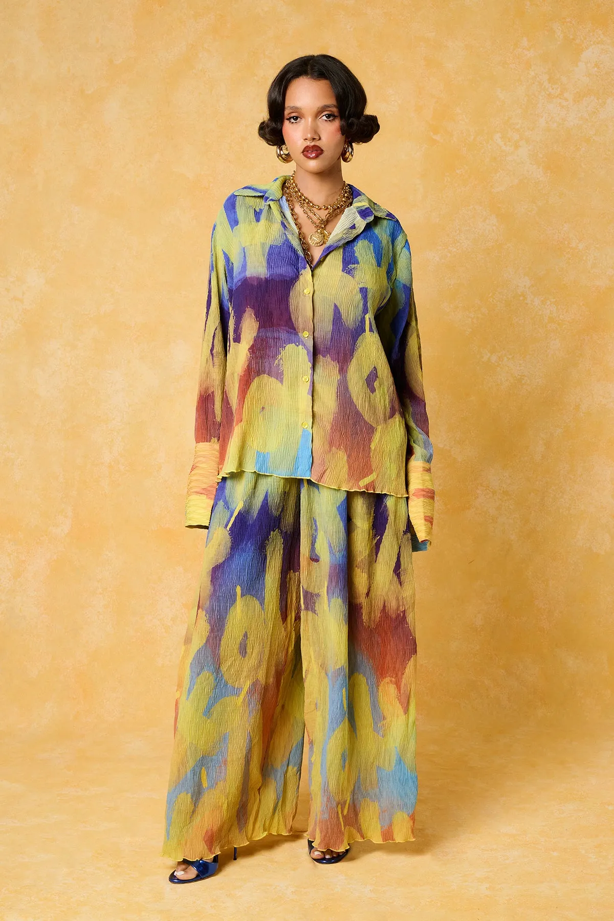 Mawuli Printed Plisse Trousers - Ayo Print Blue sold by Kai Collective product image thumbnail 4