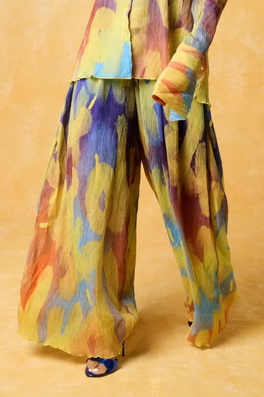 Mawuli Printed Plisse Trousers - Ayo Print Blue sold by Kai Collective