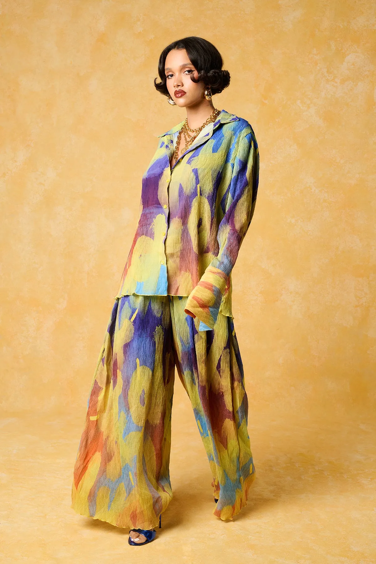Mawuli Printed Plisse Trousers - Ayo Print Blue sold by Kai Collective product image thumbnail 2