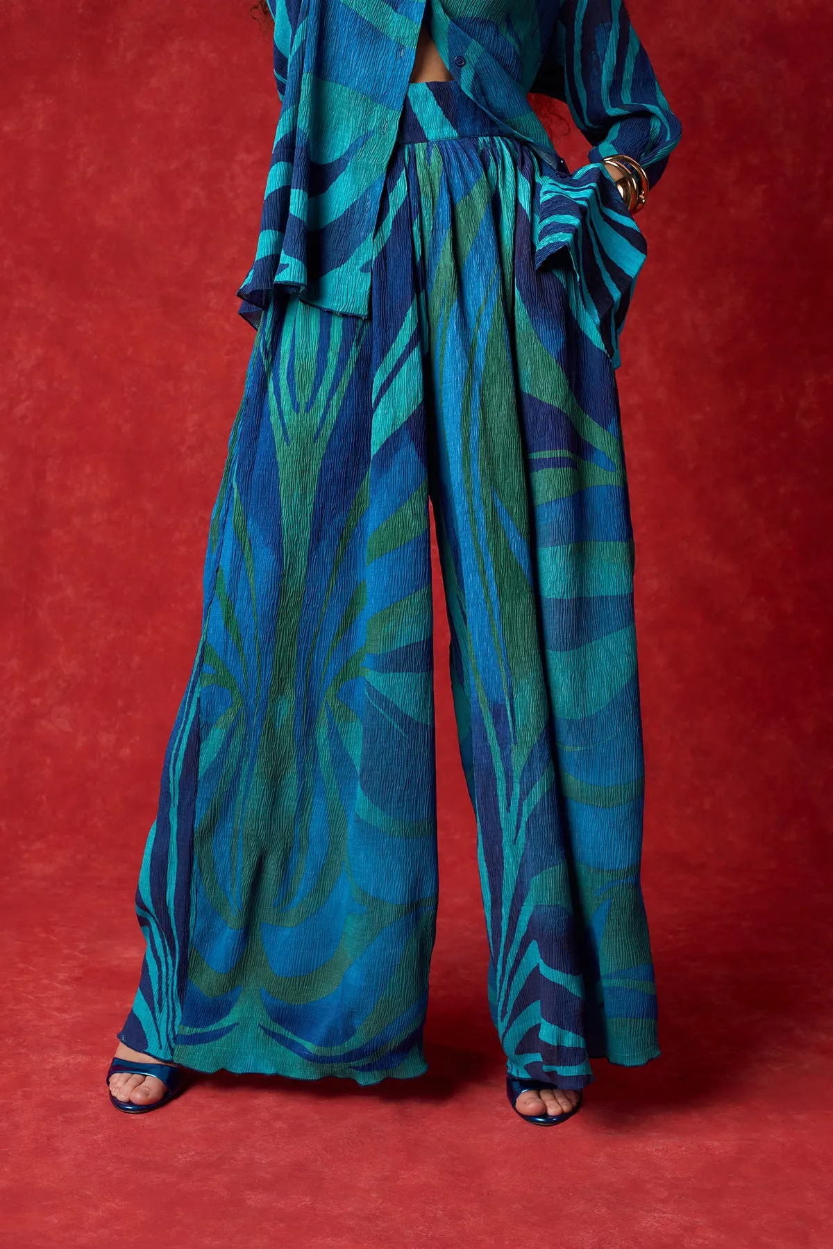 Mawuli Printed Plisse Trousers - Savannah Print sold by Kai Collective