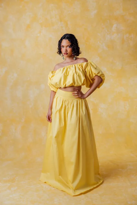 Amaya Cotton Gathered Maxi Skirt - Yellow sold by Kai Collective