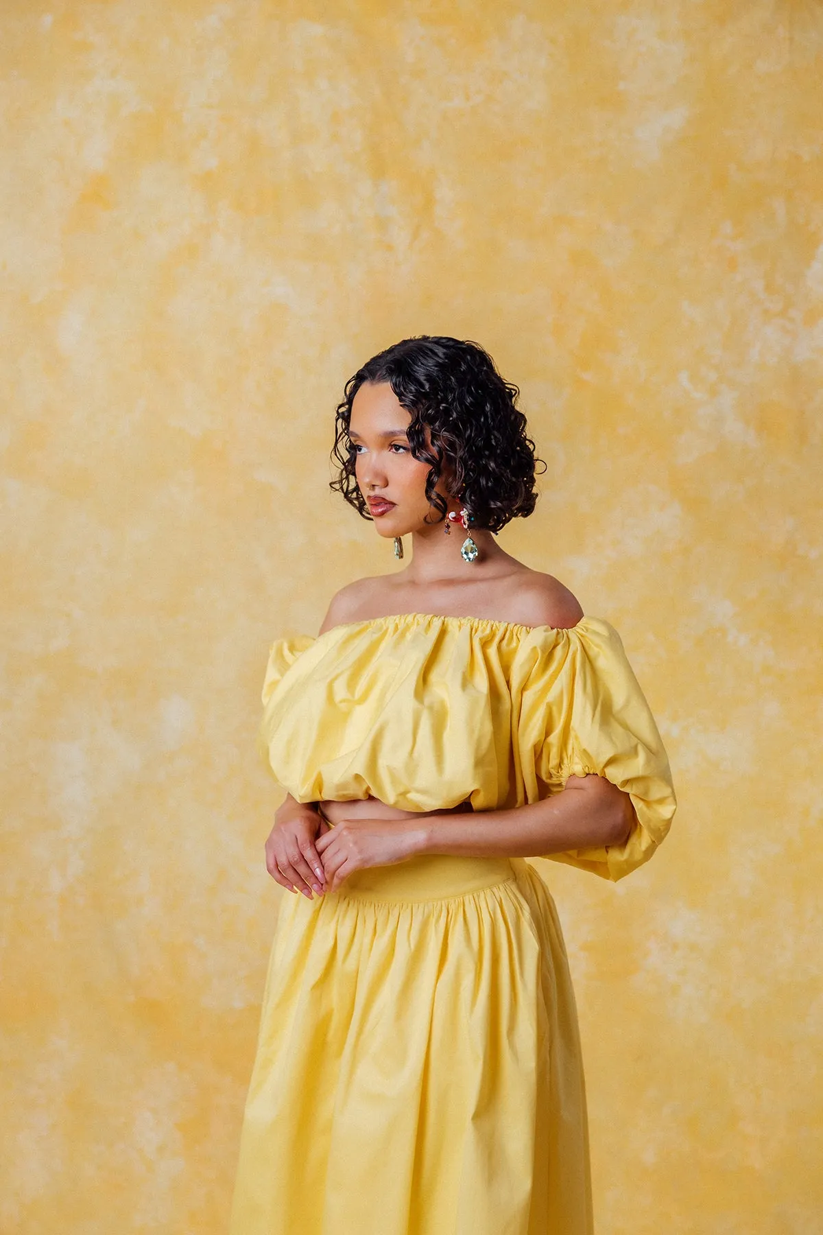 Amaya Puff Gathered Cropped Cotton Top - Yellow sold by Kai Collective product image thumbnail 4