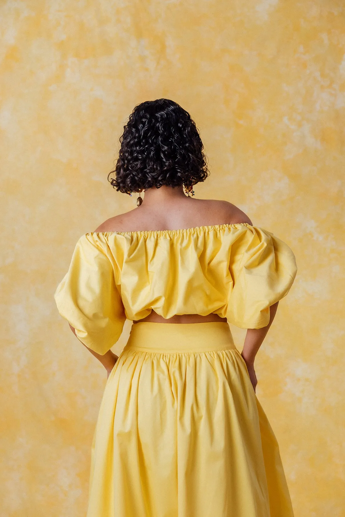 Amaya Puff Gathered Cropped Cotton Top - Yellow sold by Kai Collective product image thumbnail 2