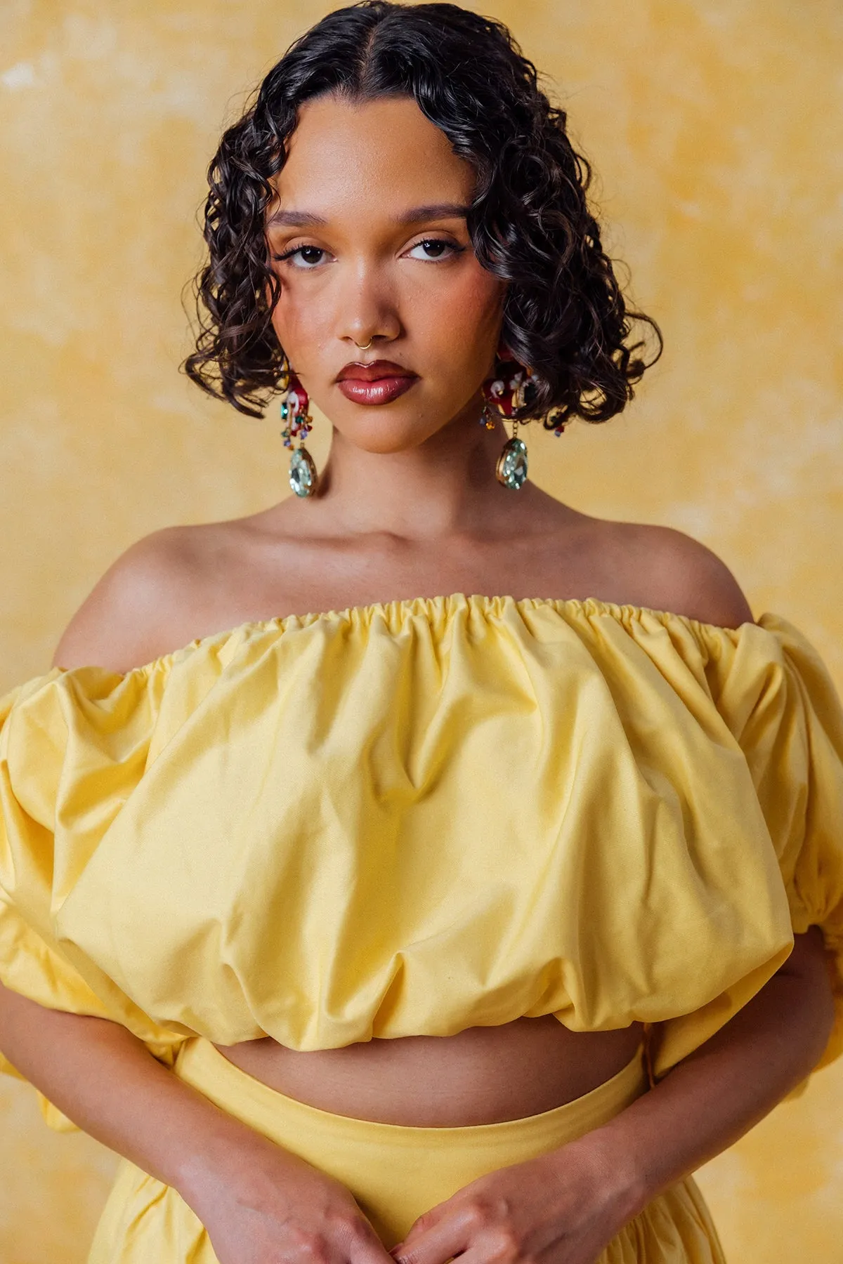 Amaya Puff Gathered Cropped Cotton Top - Yellow sold by Kai Collective product image thumbnail 5