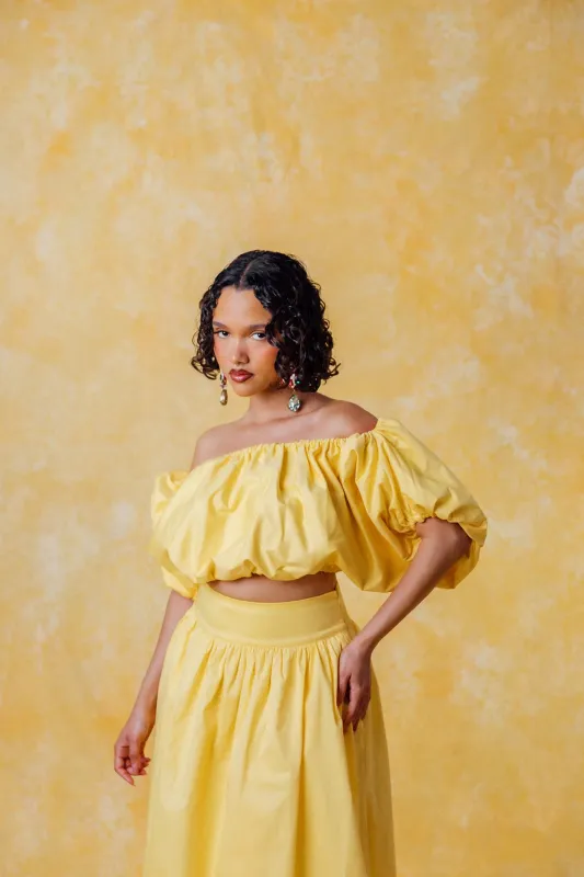 Amaya Puff Gathered Cropped Cotton Top - Yellow sold by Kai Collective
