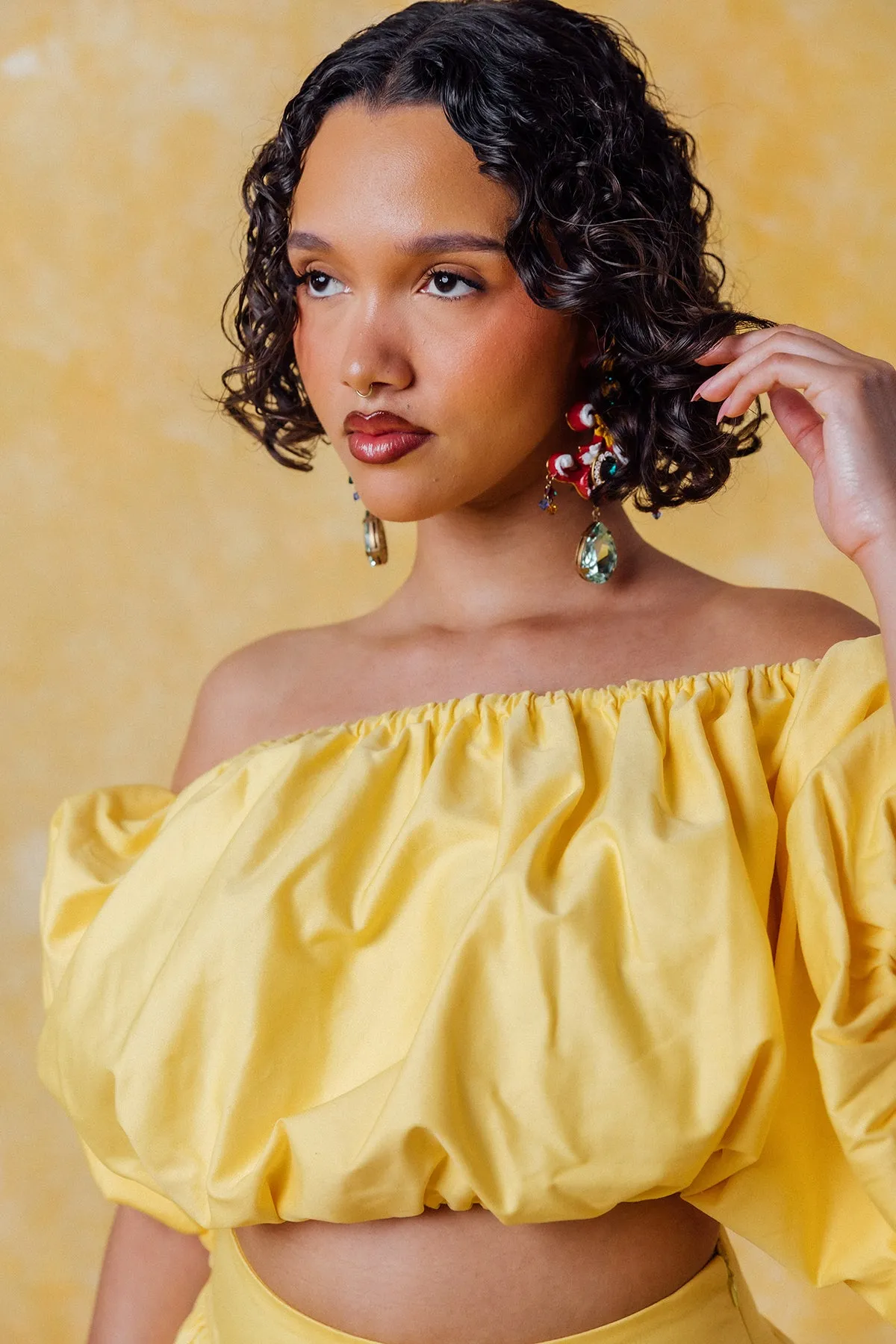 Amaya Puff Gathered Cropped Cotton Top - Yellow sold by Kai Collective product image thumbnail 3