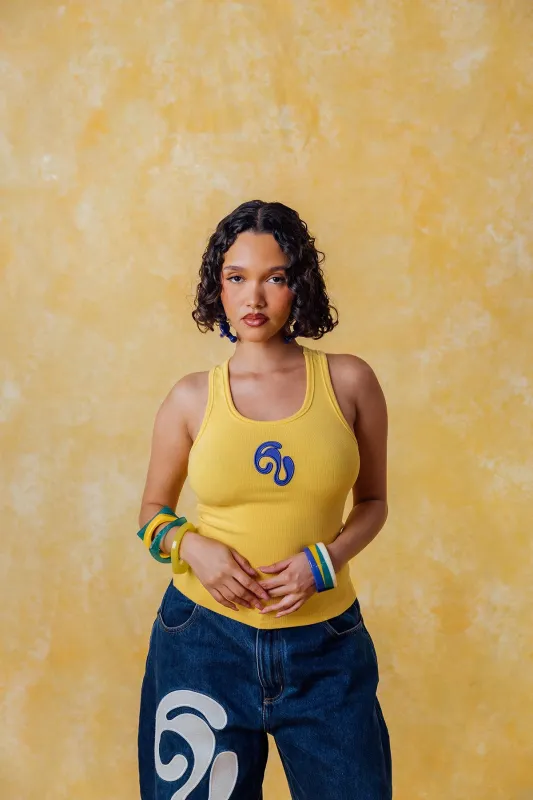 Nao Cotton Logo Embroidered Racer Back Vest Top - Yellow sold by Kai Collective