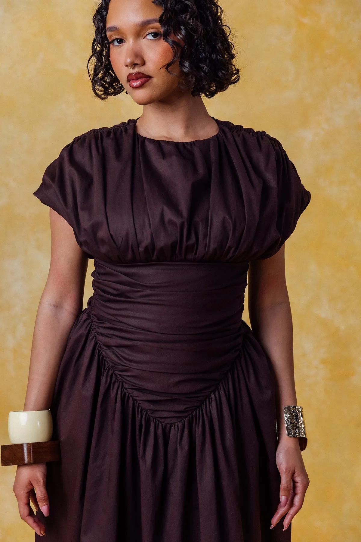 Adesuwa Ruched Cotton Long Dress - Chocolate Brown sold by Kai Collective product image thumbnail 3