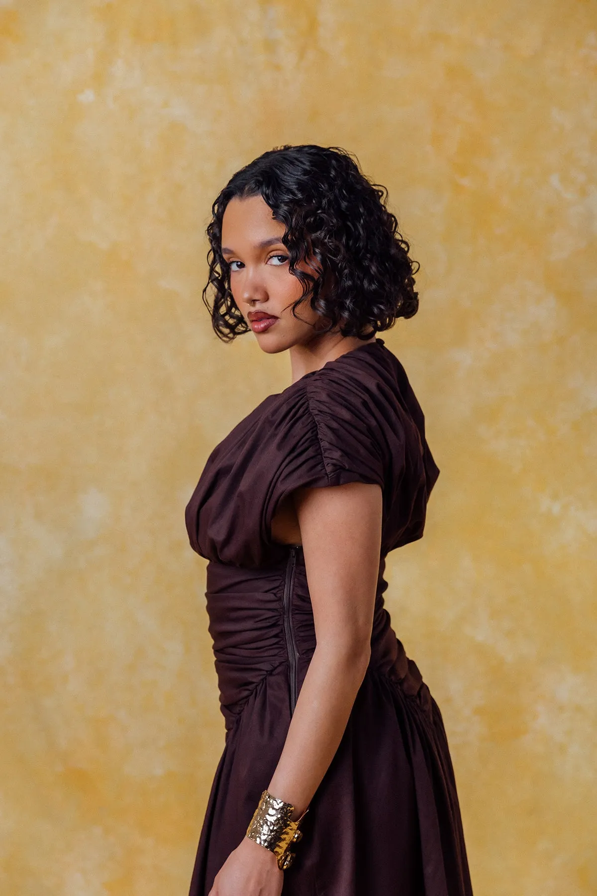 Adesuwa Ruched Cotton Long Dress - Chocolate Brown sold by Kai Collective product image thumbnail 5