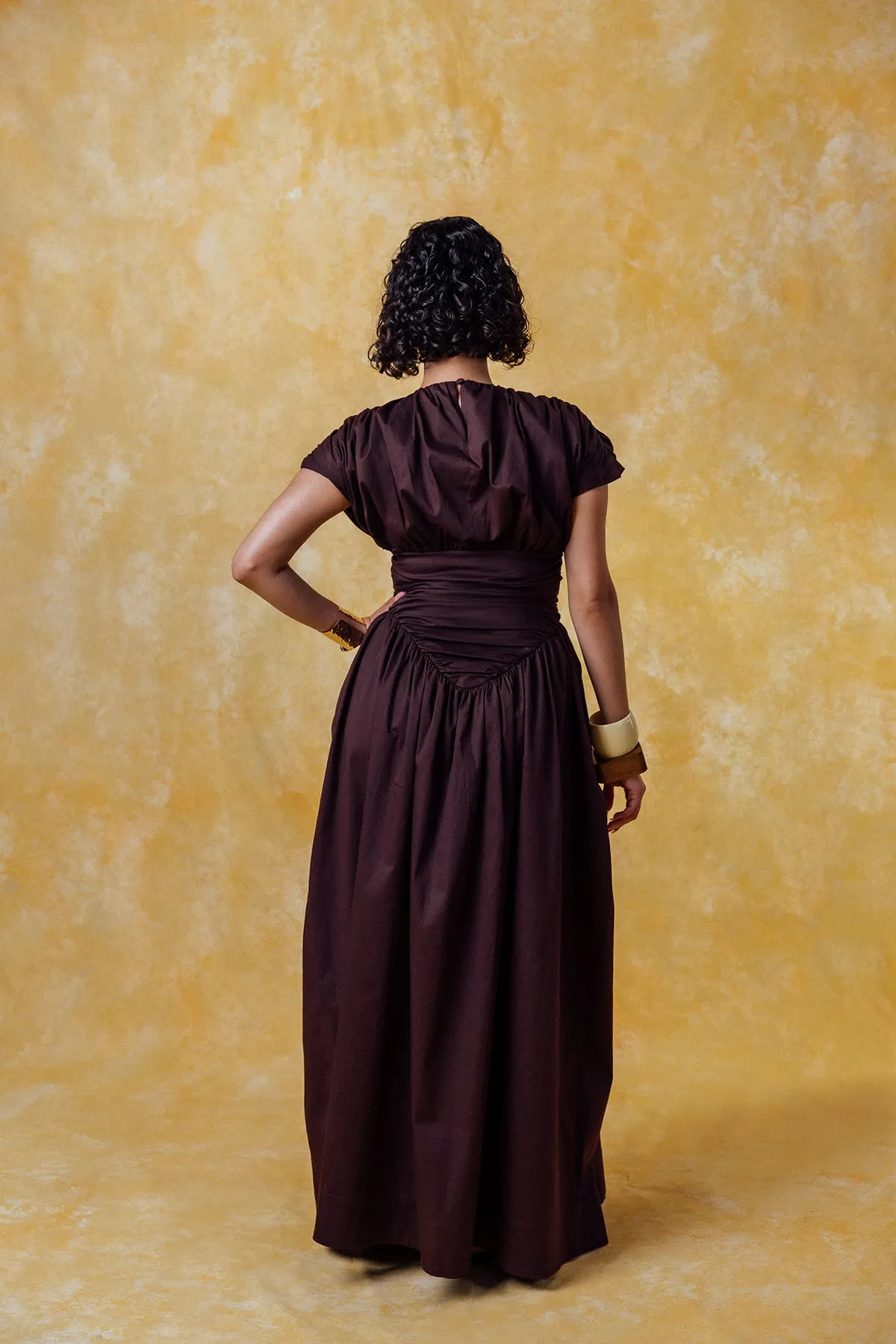 Adesuwa Ruched Cotton Long Dress - Chocolate Brown sold by Kai Collective product image thumbnail 2