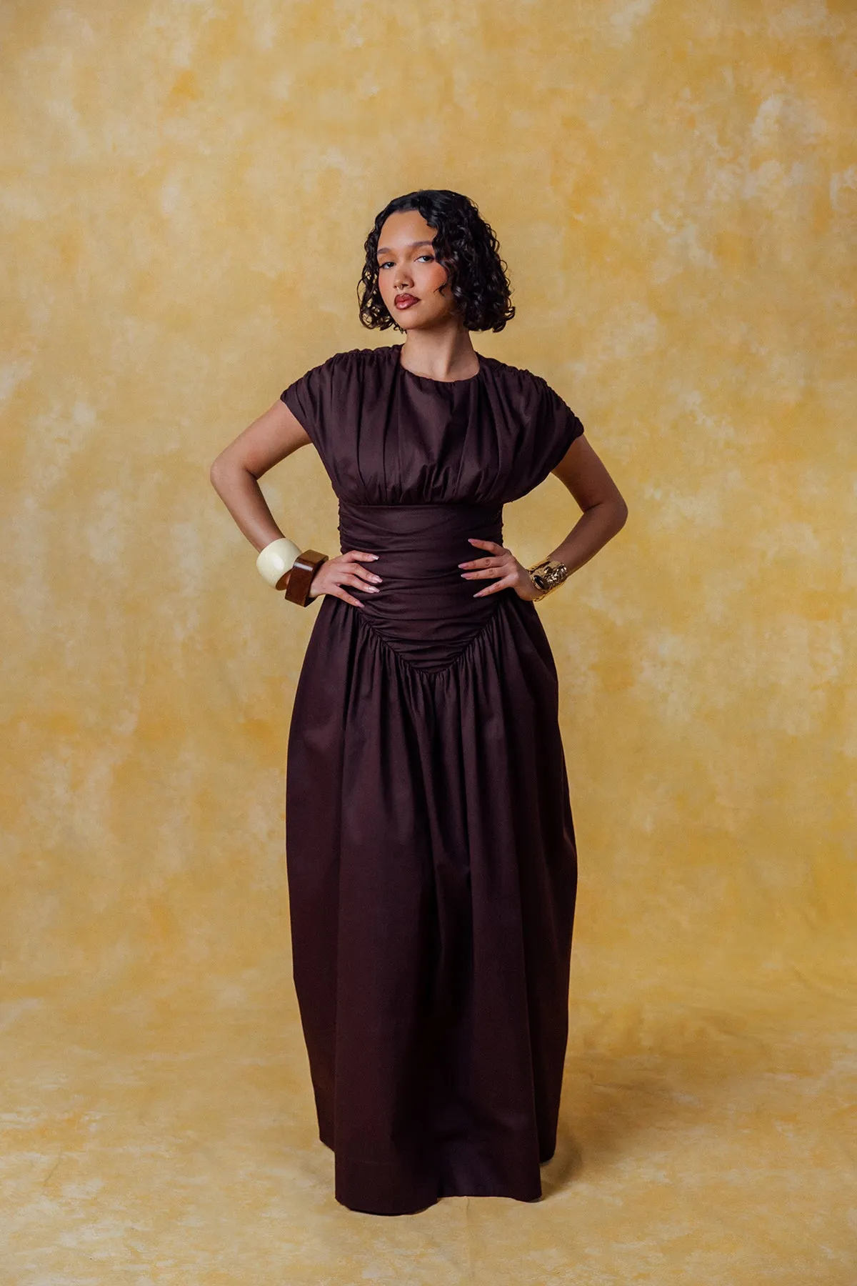 Adesuwa Ruched Cotton Long Dress - Chocolate Brown sold by Kai Collective product image thumbnail 4