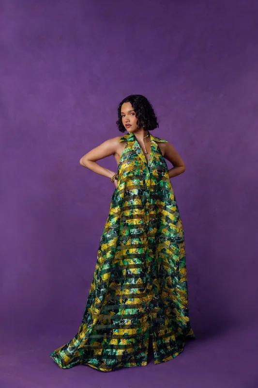 Naya Technical Organza Halter Low Back Shirt Dress - Green sold by Kai Collective