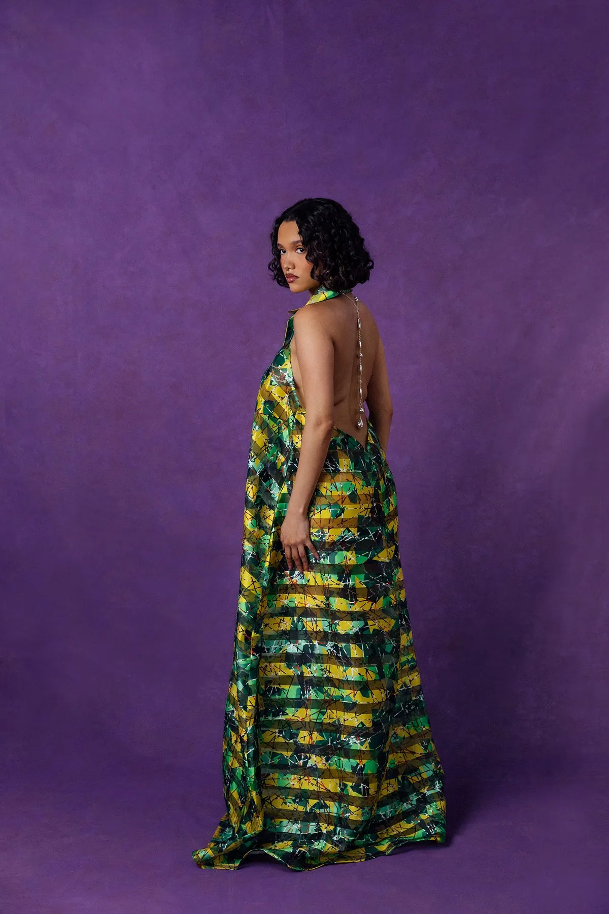 Naya Technical Organza Halter Low Back Shirt Dress - Green sold by Kai Collective product image thumbnail 4