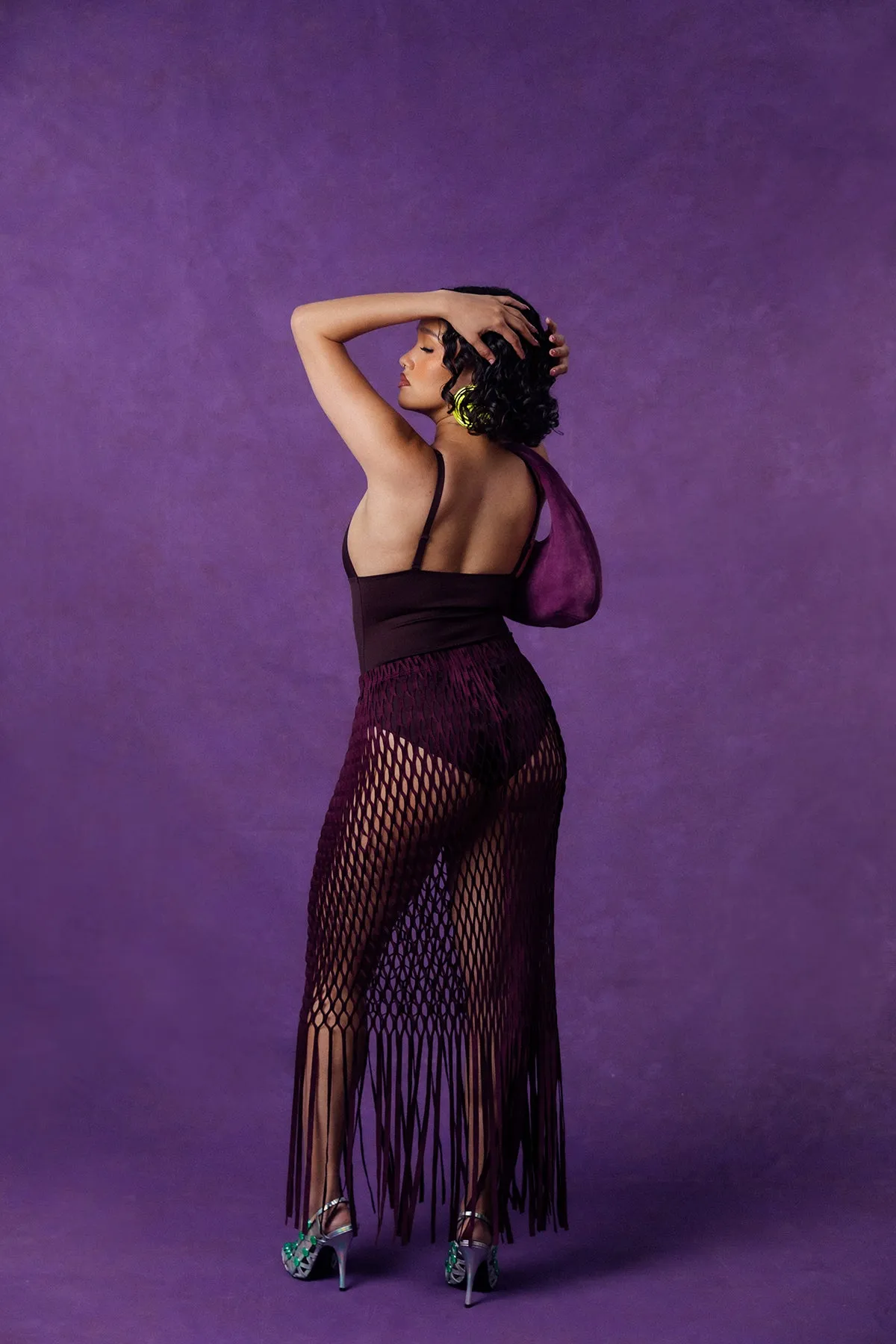 Yumi Faux Suede Laser Cut Skirt - Purple sold by Kai Collective product image thumbnail 3