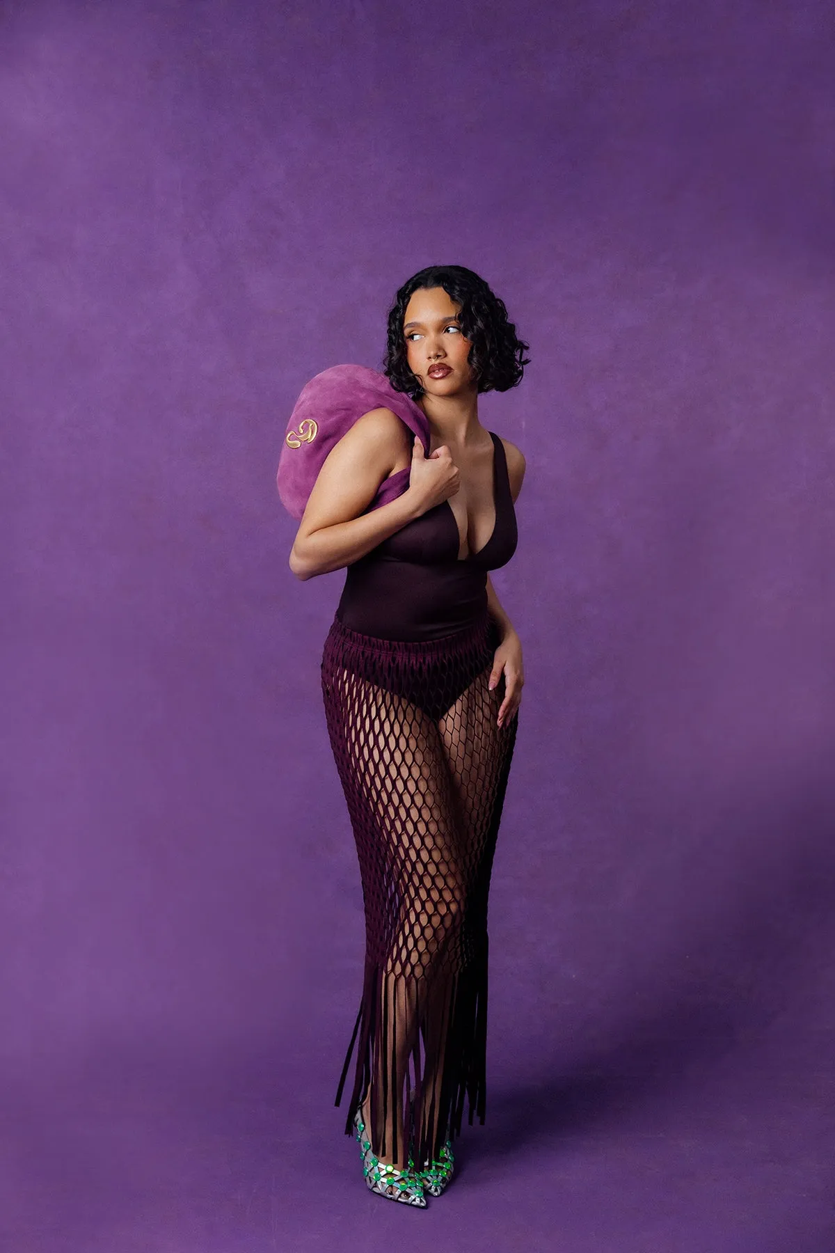 Yumi Faux Suede Laser Cut Skirt - Purple sold by Kai Collective product image thumbnail 2