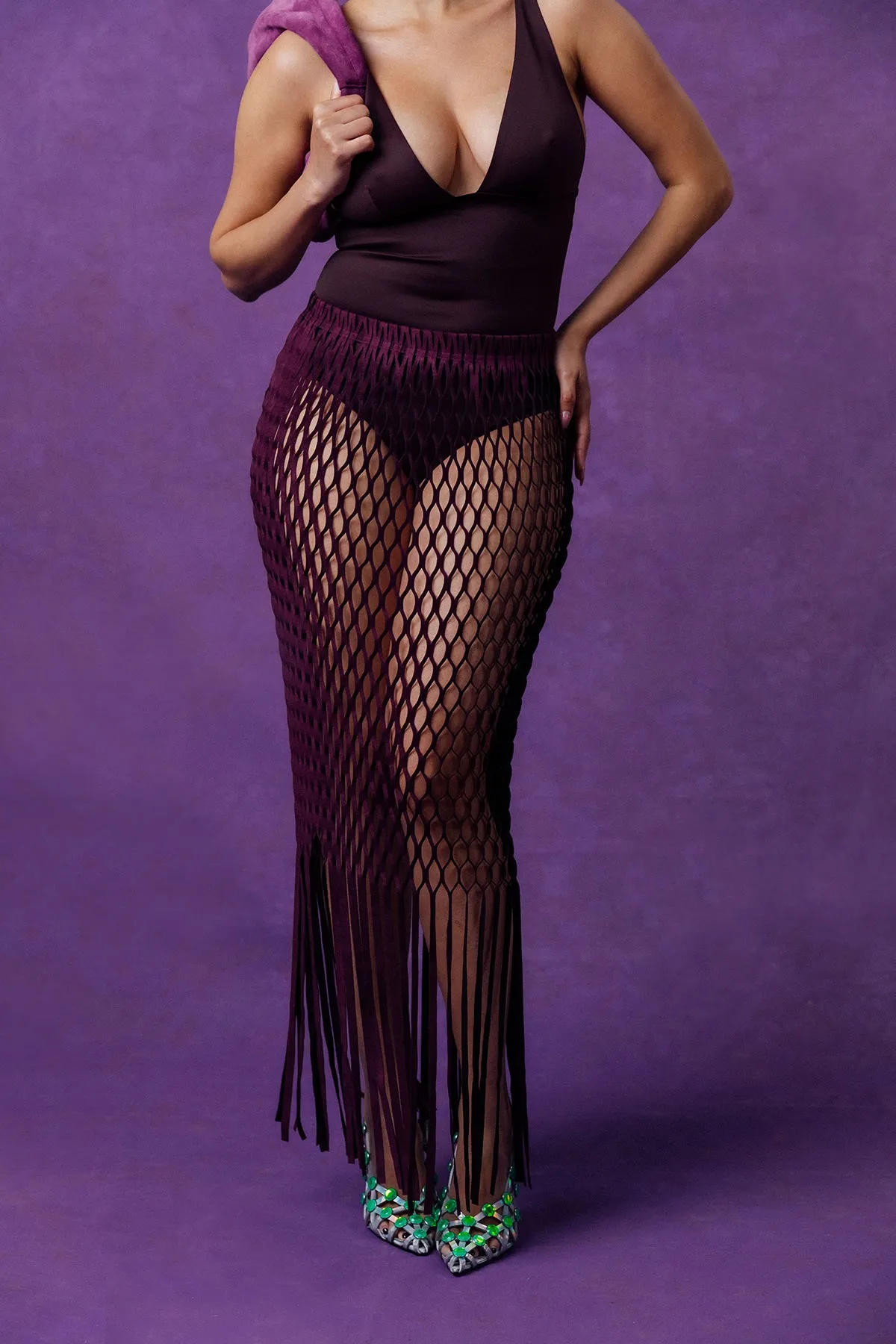 Yumi Faux Suede Laser Cut Skirt - Purple sold by Kai Collective