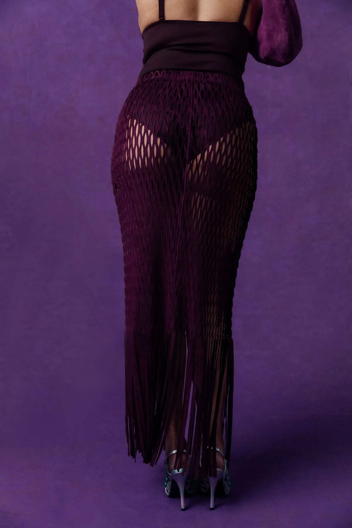 Yumi Faux Suede Laser Cut Skirt - Purple sold by Kai Collective product image thumbnail 5