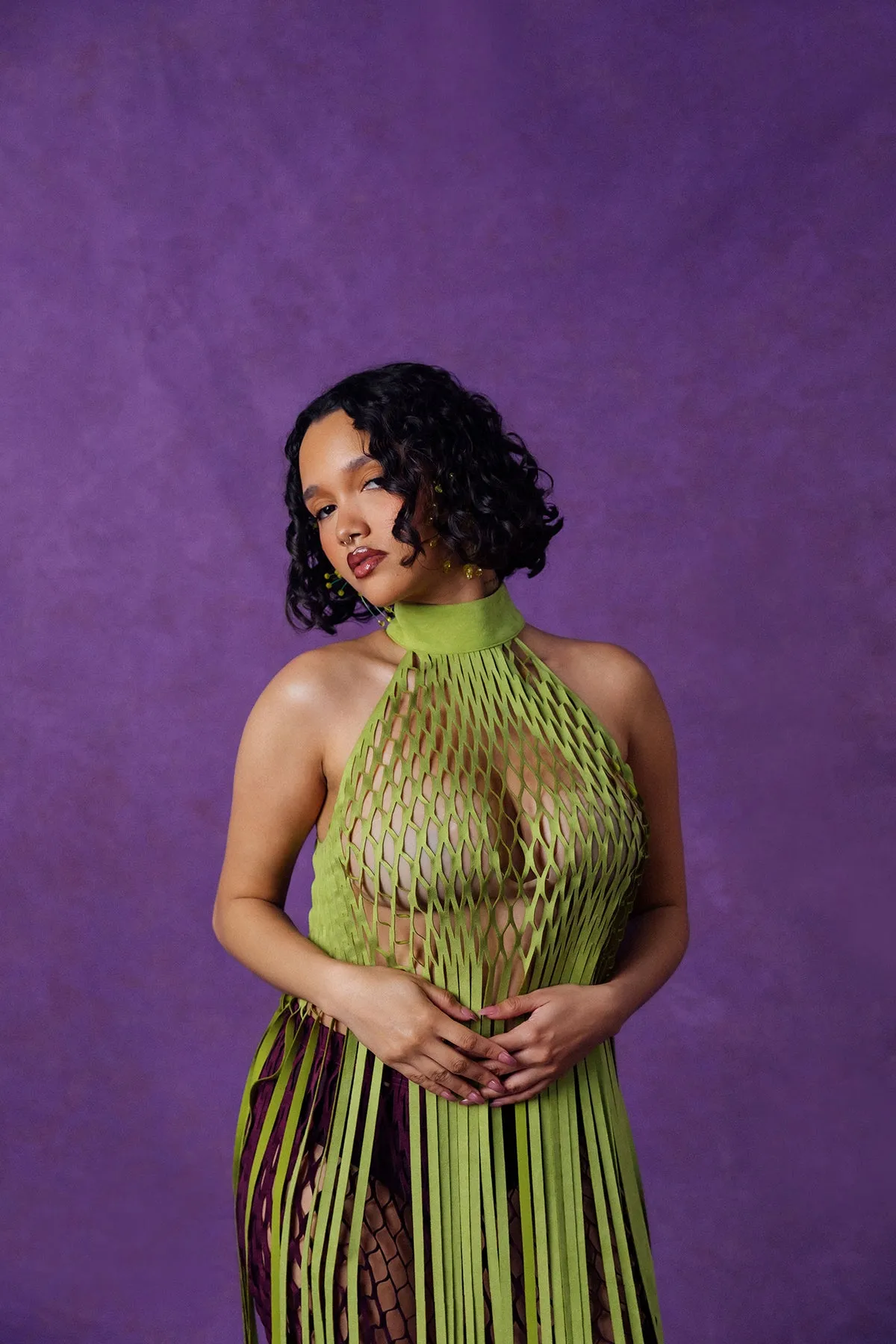 Yumi Faux Suede Laser Cut Top - Pear Green sold by Kai Collective product image thumbnail 3