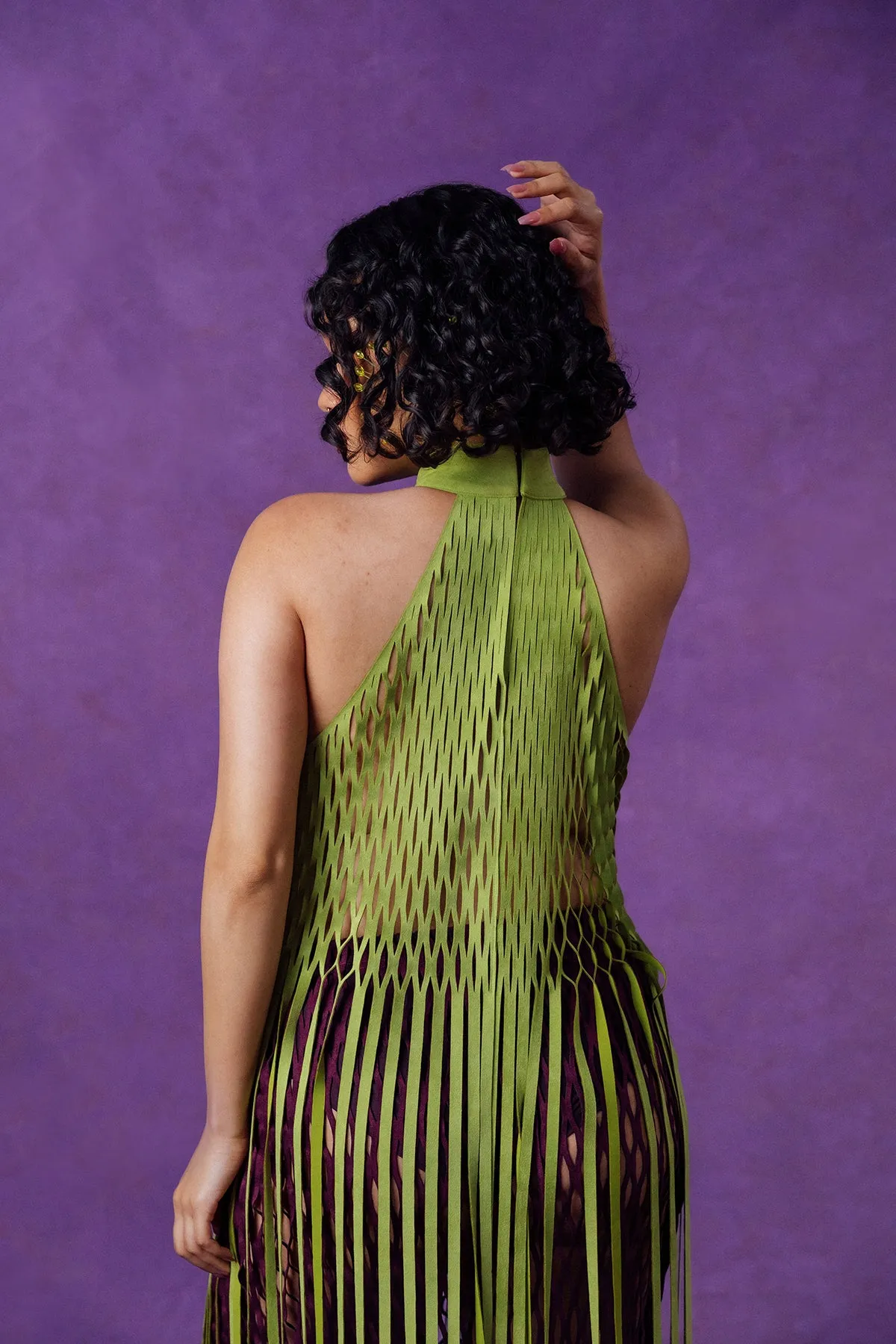 Yumi Faux Suede Laser Cut Top - Pear Green sold by Kai Collective product image thumbnail 4