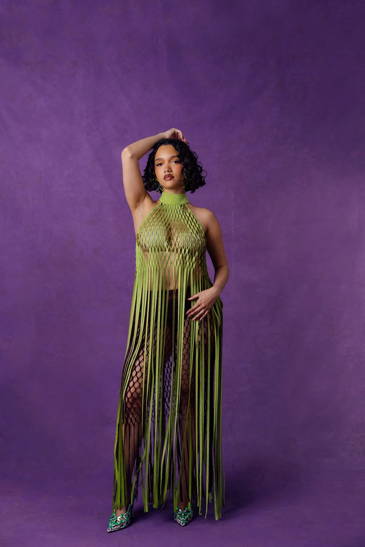 Yumi Faux Suede Laser Cut Top - Pear Green sold by Kai Collective product image thumbnail 5