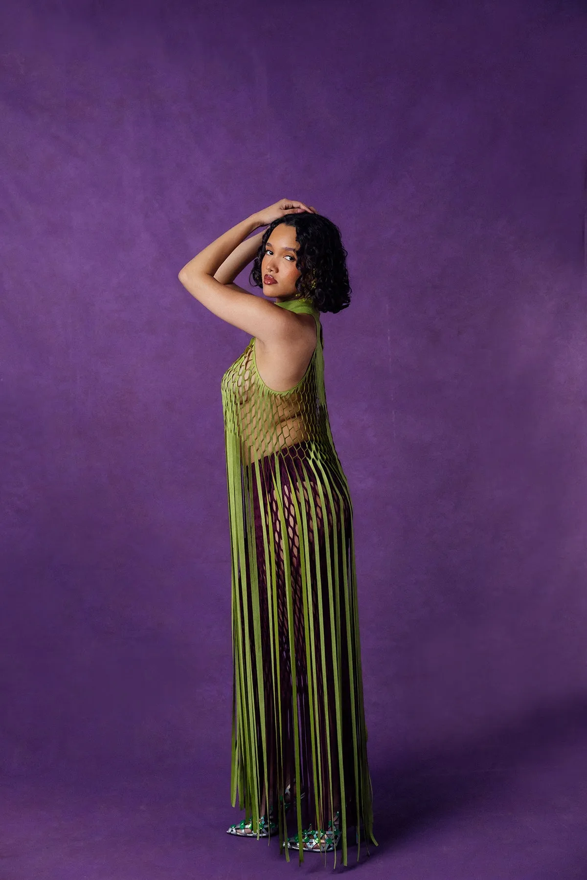 Yumi Faux Suede Laser Cut Top - Pear Green sold by Kai Collective product image thumbnail 2