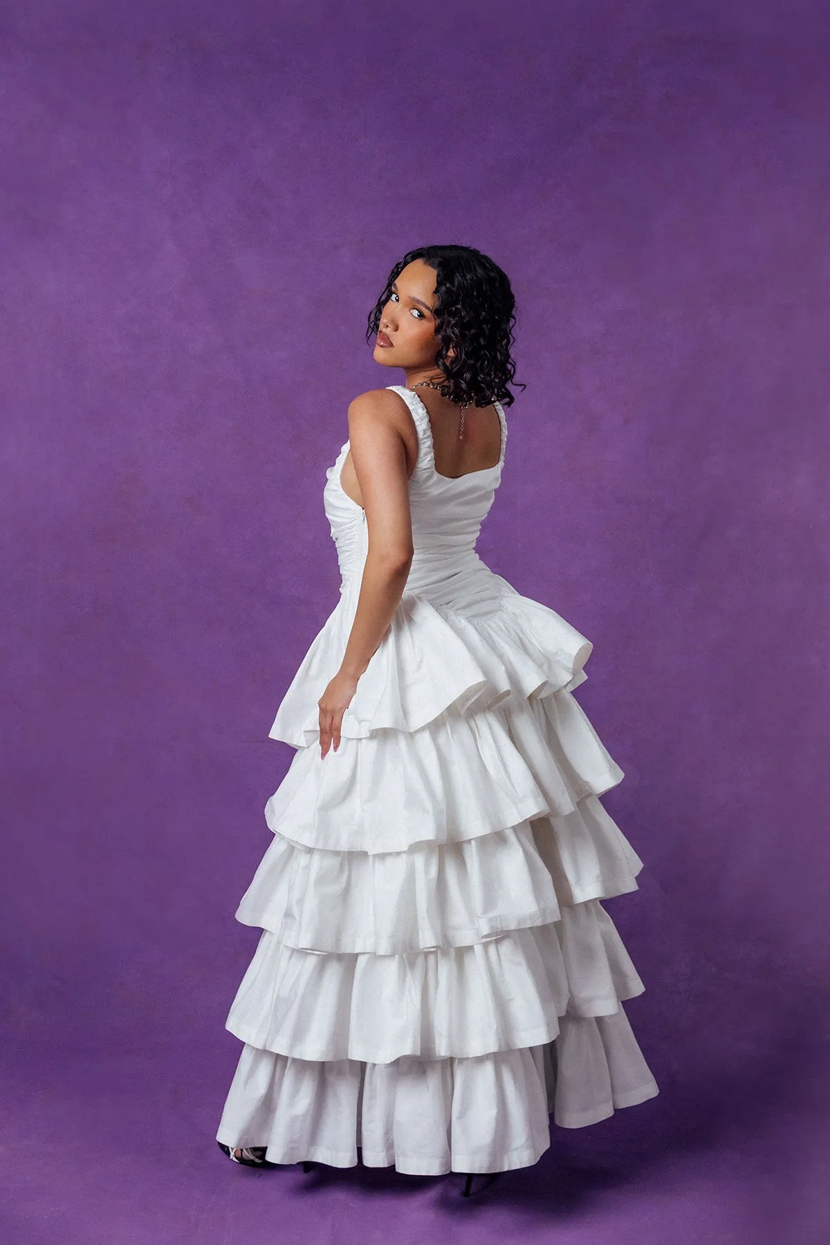 Colette Ruched Ruffle Cotton Layered Dress - White sold by Kai Collective product image thumbnail 2