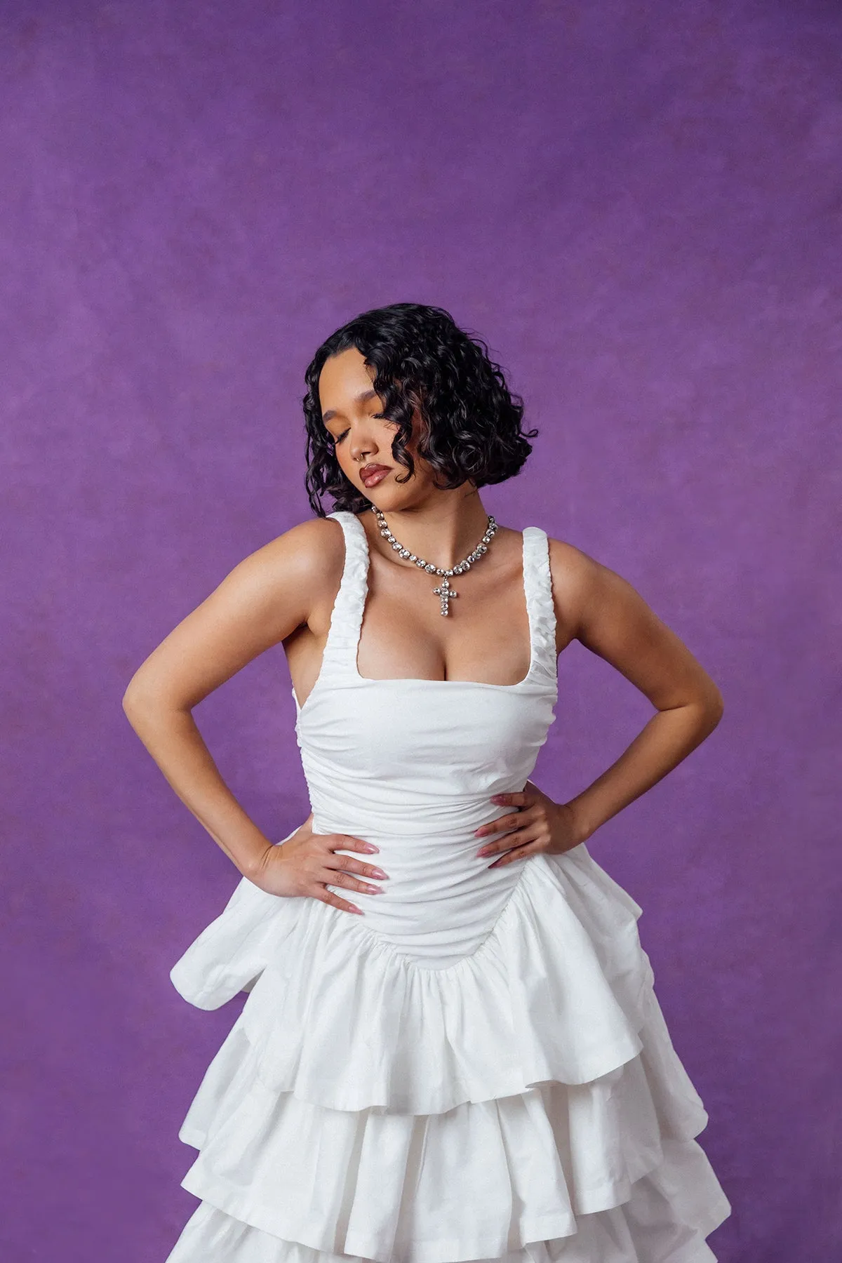 Colette Ruched Ruffle Cotton Layered Dress - White sold by Kai Collective product image thumbnail 3