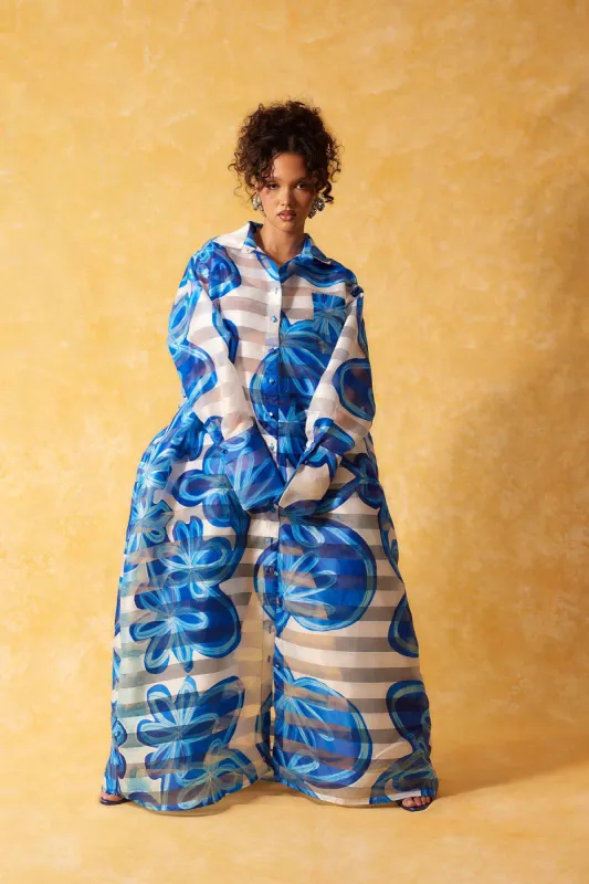 Amira Technical Organza Oversized Long Sleeve Shirt Dress - Dolce Vita Print sold by Kai Collective