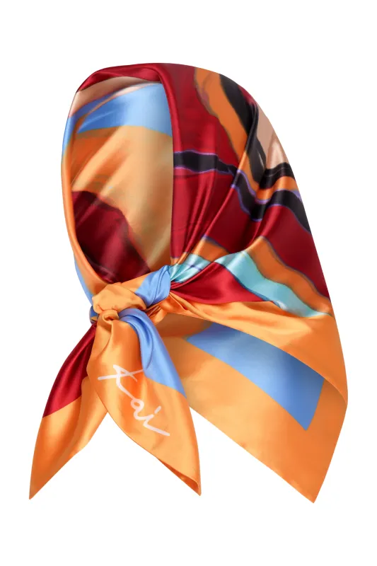 Elysia Silky Satin Scarf - Isimi Print - Blue made by Kai Collective
