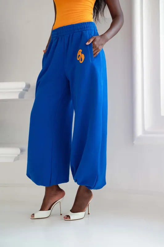 Kaia Logo Embroidered Cotton Parachute Sweatpants - Cobalt made by Kai Collective