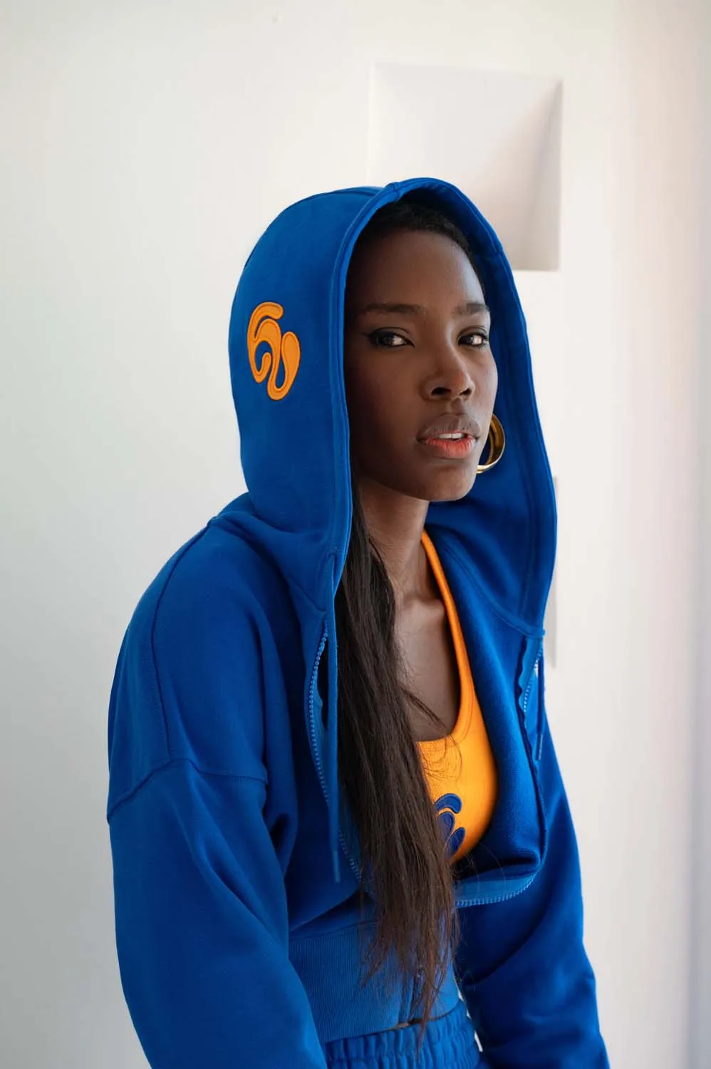 Kaia Logo Embroidered Cotton Zip Up Sweatshirt Cropped Hoodie - Cobalt sold by Kai Collective product image thumbnail 4