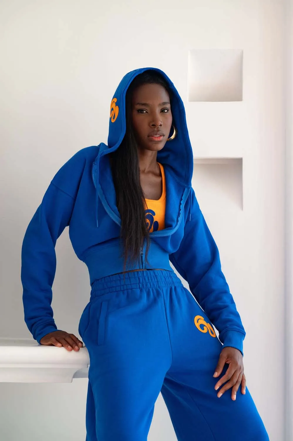 Kaia Logo Embroidered Cotton Zip Up Sweatshirt Cropped Hoodie - Cobalt sold by Kai Collective product image thumbnail 5