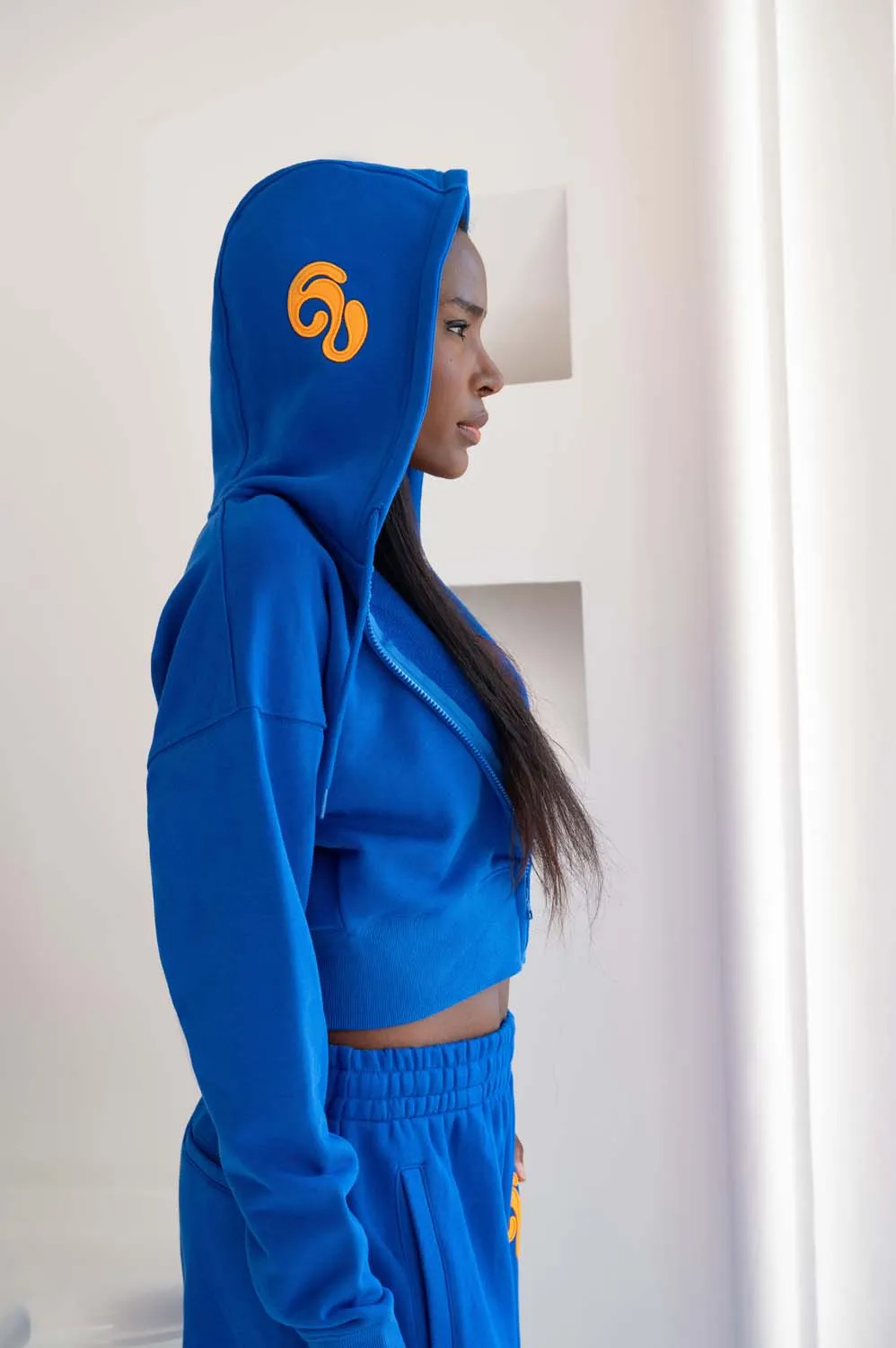 Kaia Logo Embroidered Cotton Zip Up Sweatshirt Cropped Hoodie - Cobalt sold by Kai Collective product image thumbnail 2