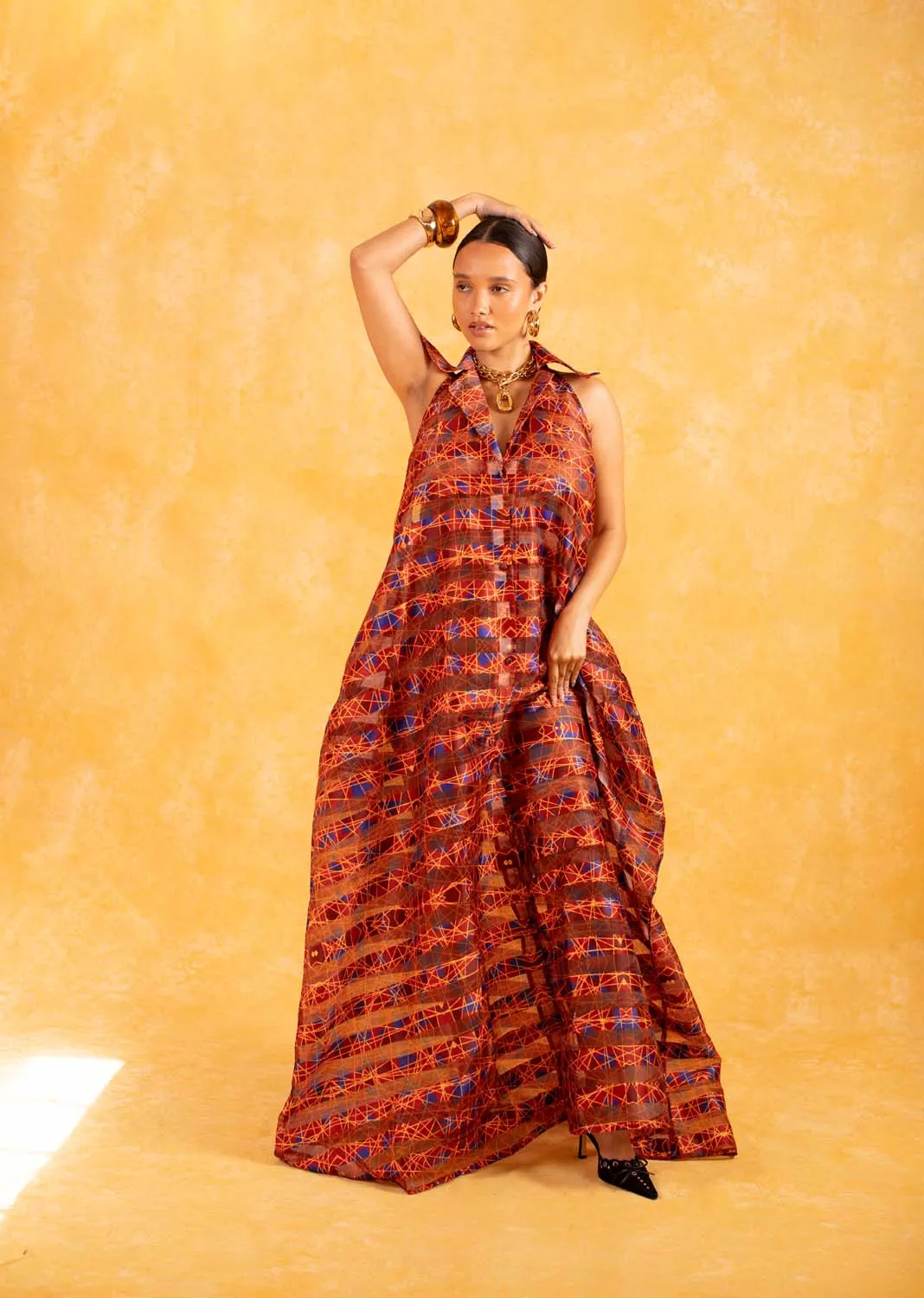 Naya Technical Organza Halter Low Back Shirt Dress - Burgundy sold by Kai Collective product image thumbnail 3
