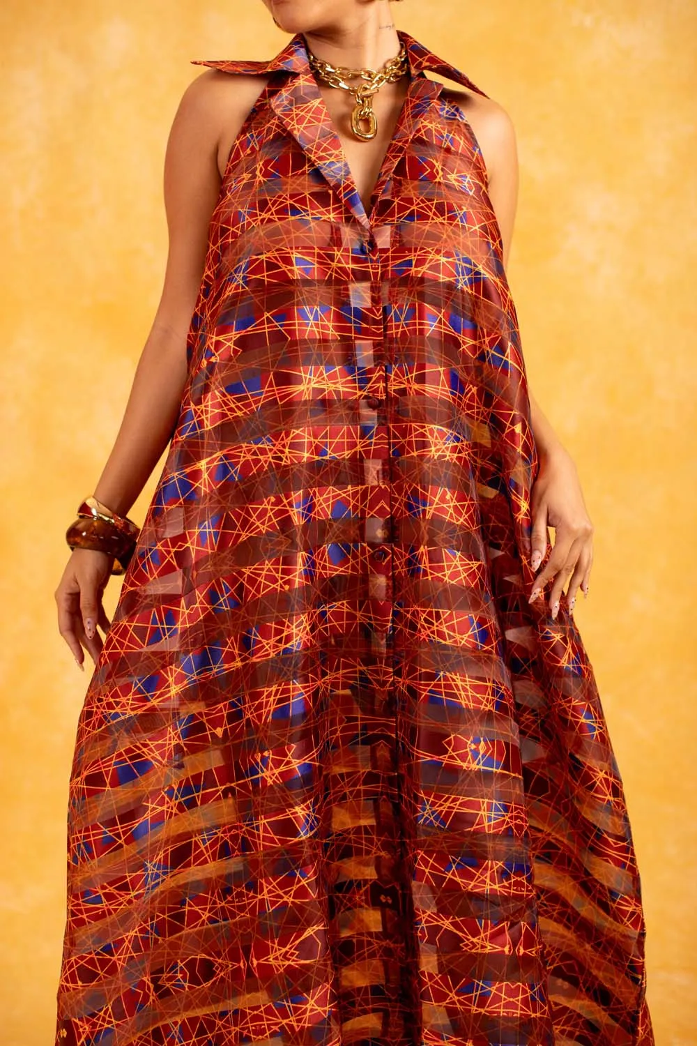 Naya Technical Organza Halter Low Back Shirt Dress - Burgundy sold by Kai Collective product image thumbnail 4